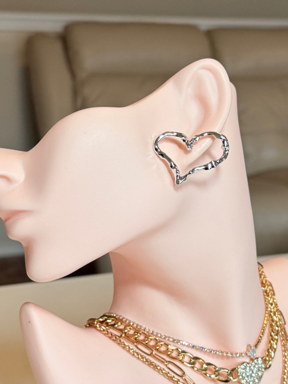 Silver-Tone Heart  Stud Earrings